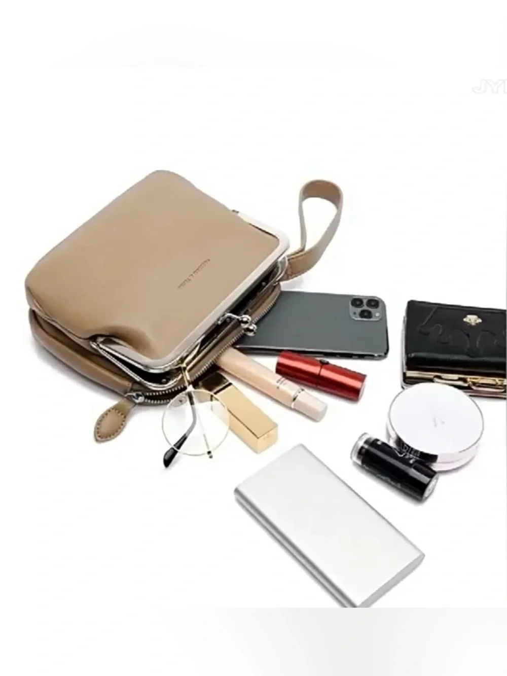 Monochromatic Brown Crossbody Bag Feat Distinctive Clip Lock Closure(SKU759)